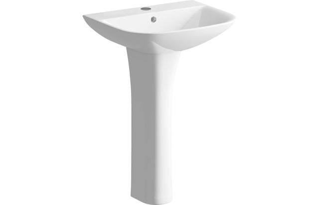 Prystine Syston 1TH Basin & Full Pedestal 560 x 450mm - White - PRIS1779 - TAP 'N' SHOWER