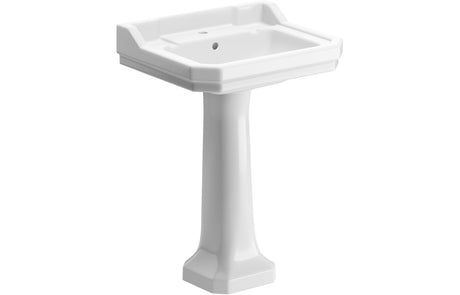 Prystine Teti 2 Tap Hole Basin & Full Pedestal 600x500mm - White - PRIS1820 - TAP 'N' SHOWER