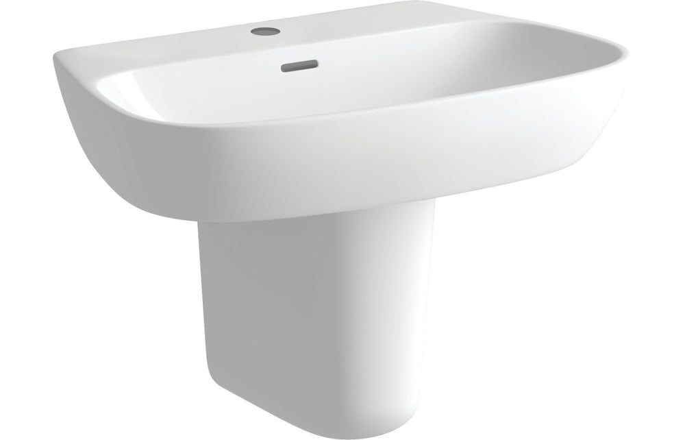 Prystine Loddington 1 Tap Hole Basin & Semi Pedestal 600 x 400mm - White - PRIS1810 - TAP 'N' SHOWER