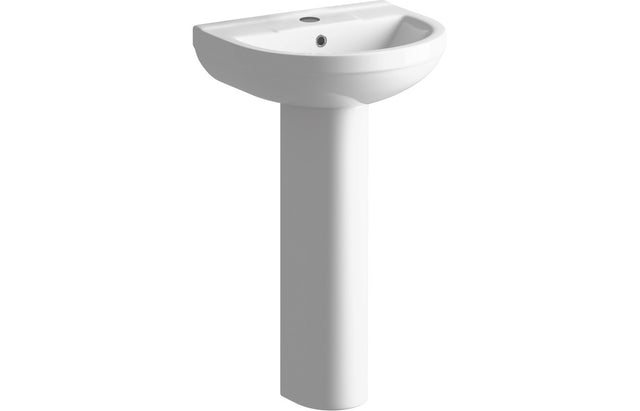 Prystine Owston 1 Tap Hole Basin & Full Pedestal - White - PRIS1822 - TAP 'N' SHOWER