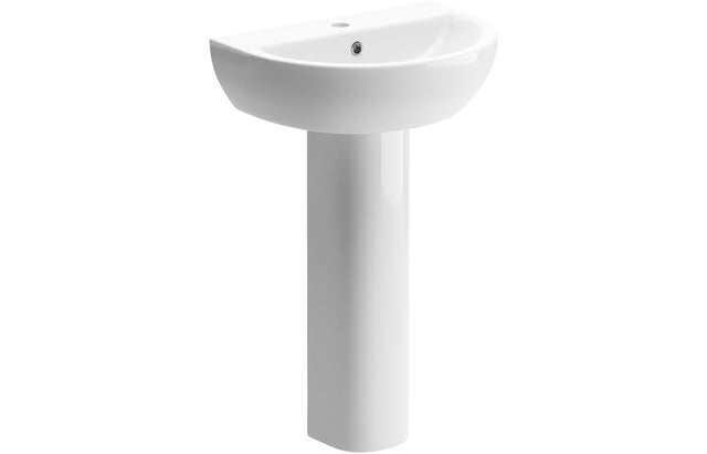 Prystine Katie 1 Tap Hole Basin & Full Pedestal 550 x 400mm - White - PRIS1830 - TAP 'N' SHOWER