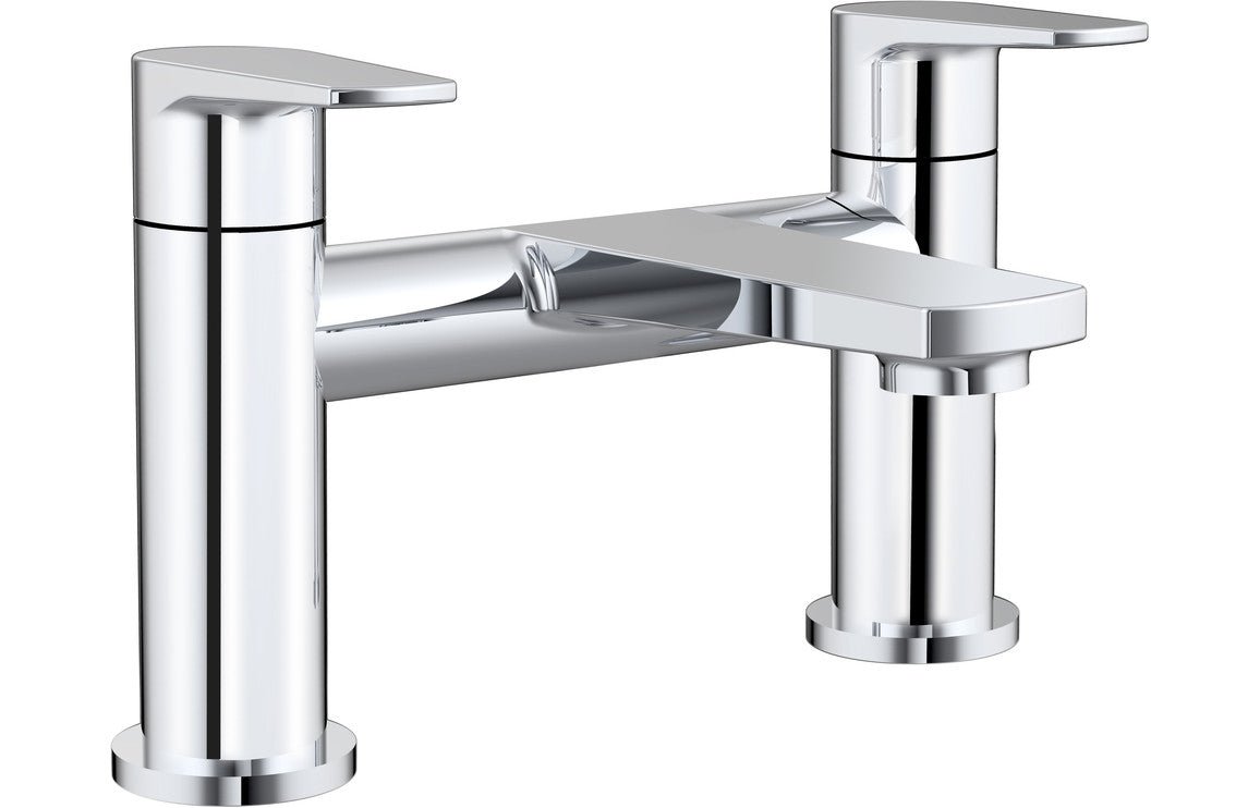 Chrome Modern Bath Filler Tap With Lever Handles Deck Mounted - Prystine Denver - TAP 'N' SHOWER