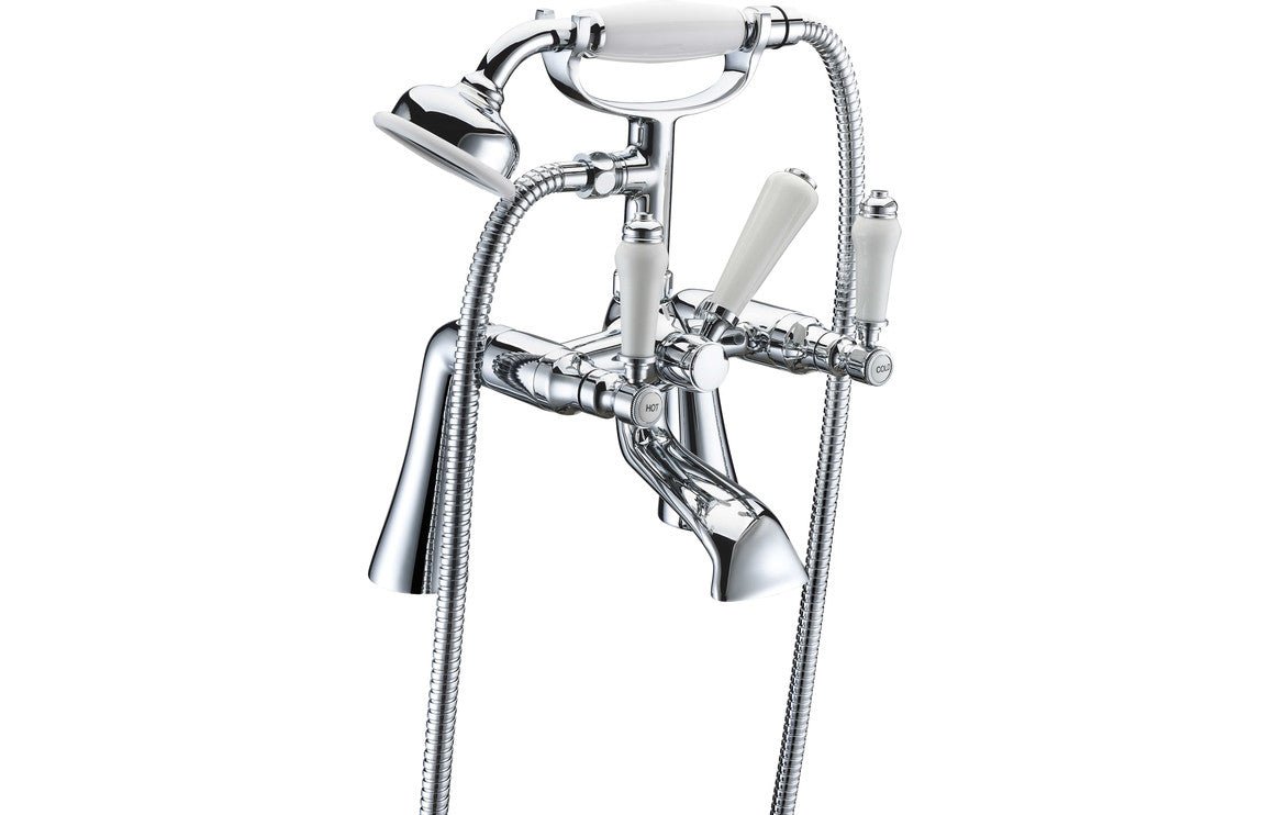 Chrome Traditional Bath Shower Mixer Tap With Ceramic Lever Handles & Shower Kit - Prystine Greensboro - TAP 'N' SHOWER