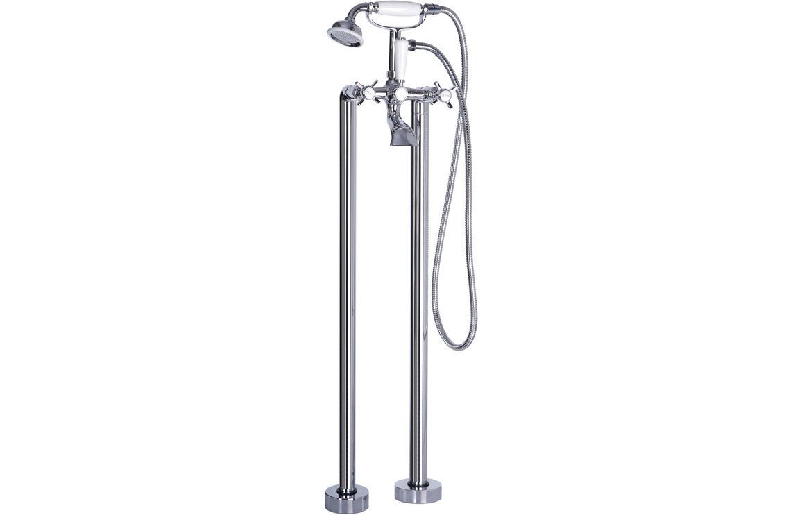 Traditional Chrome Freestanding Bath Shower Mixer Tap With Cross Hed Handles - Prystine Lubbock - TAP 'N' SHOWER