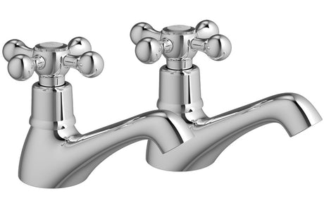 Chrome Traditional Bath Pillar Taps With Crosshead Handles (Pair) - Prystine Omaha - TAP 'N' SHOWER