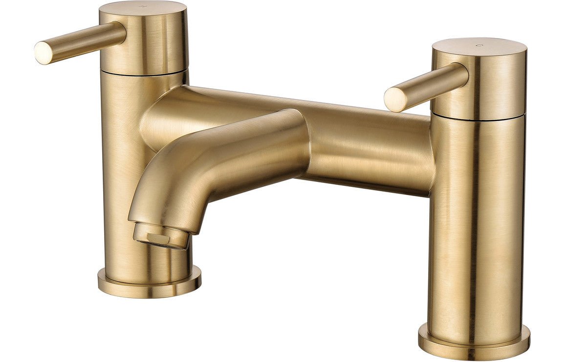 Brushed Brass Bath Shower Mixer Tap With Round Lever Handles - Prystine Tuscon - TAP 'N' SHOWER