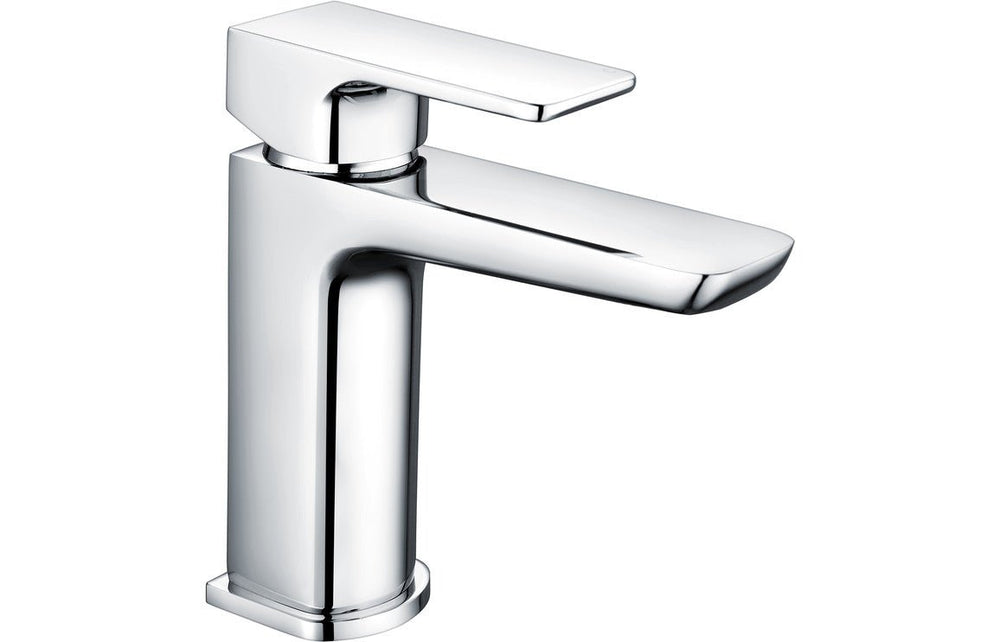 Small Chrome Basin Mixer with Flat Lever Handle & Click Clack Waste - Prystine Auroa - TAP 'N' SHOWER