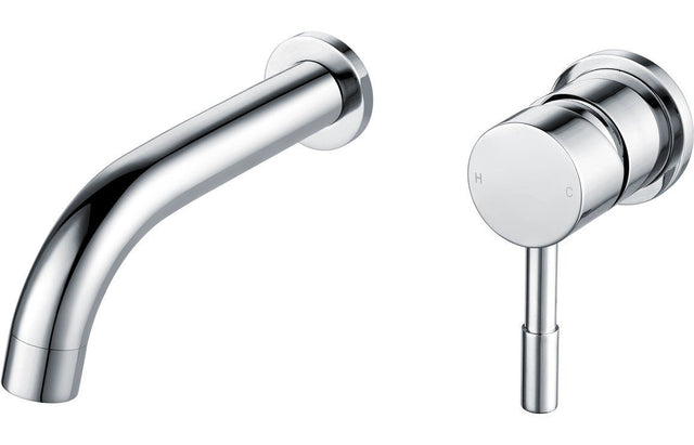 Chrome Wall Mounted Basin Mixer Tap Round with Lever Handle - Prystine Gilbert - TAP 'N' SHOWER