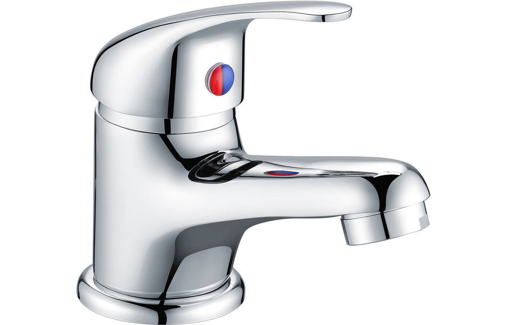Chrome Contract Small Basin Mixer Tap With Push Down Waste - Prystine Detroit - TAP 'N' SHOWER
