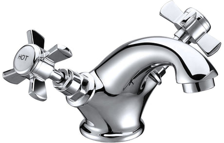 Traditional Chrome Basin Mixer Tap with Crosshead Handles & Click Clack Waste - Prystine Lubbock - TAP 'N' SHOWER