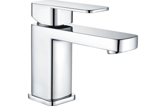 Chrome Basin Mixer Modern With Flat Square Lever Handles & Click - Clack Waste - Prystine Austin - TAP 'N' SHOWER