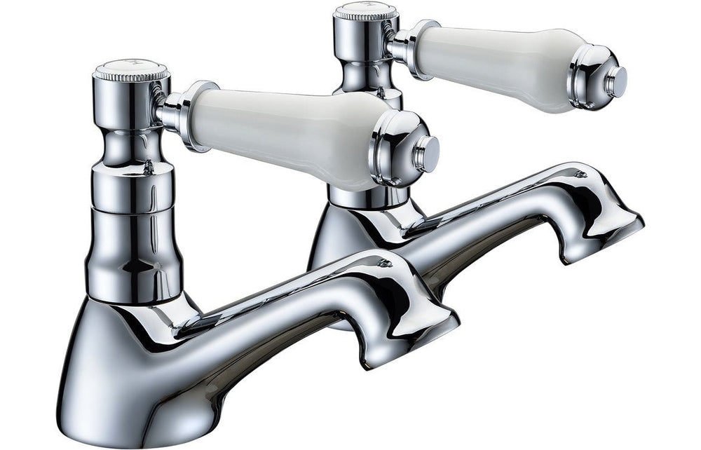 Chrome Traditional Basin Pillar Taps With Ceramic Lever Handles (Pair) - Prystine Greensboro - TAP 'N' SHOWER