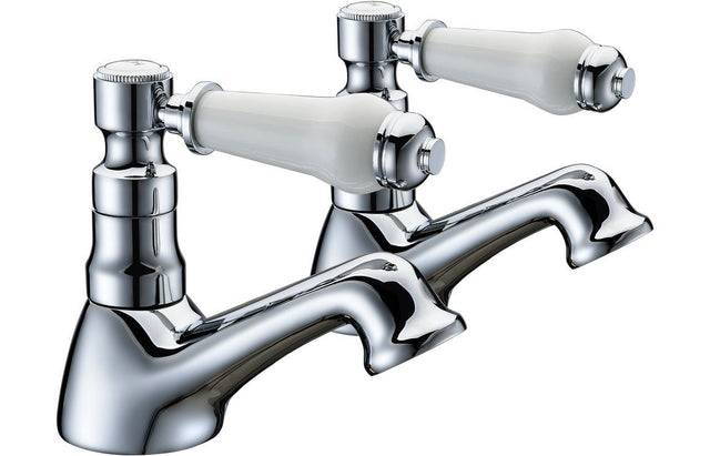 Chrome Traditional Basin Pillar Taps With Ceramic Lever Handles (Pair) - Prystine Greensboro - TAP 'N' SHOWER