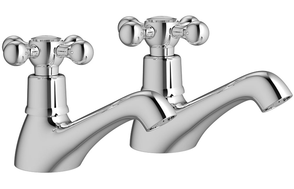 Chrome Traditional Basin Pillar Taps With Crosshead Handles (Pair) - Prystine Omaha - TAP 'N' SHOWER