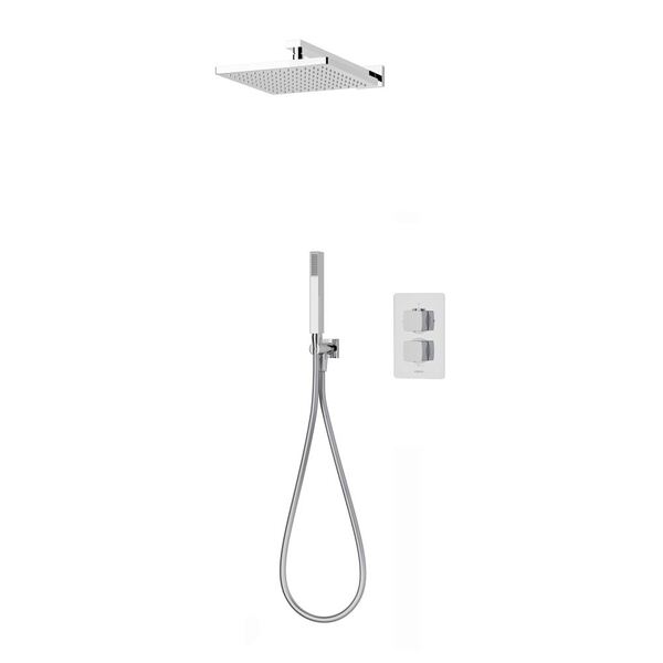 Aqualisa Dream Concealed Thermostatic Mixer Dual Outlet with Hand Shower and Wall Fixed Square Head - Chrome - DRMDCV2.HSFW.SQR - TAP 'N' SHOWER