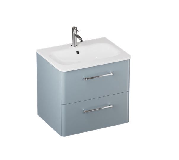 Britton Camberwell Wall Hung 2 - Drawer Vanity Unit 600mm - Dusty Blue - C60DDB - TAP 'N' SHOWER