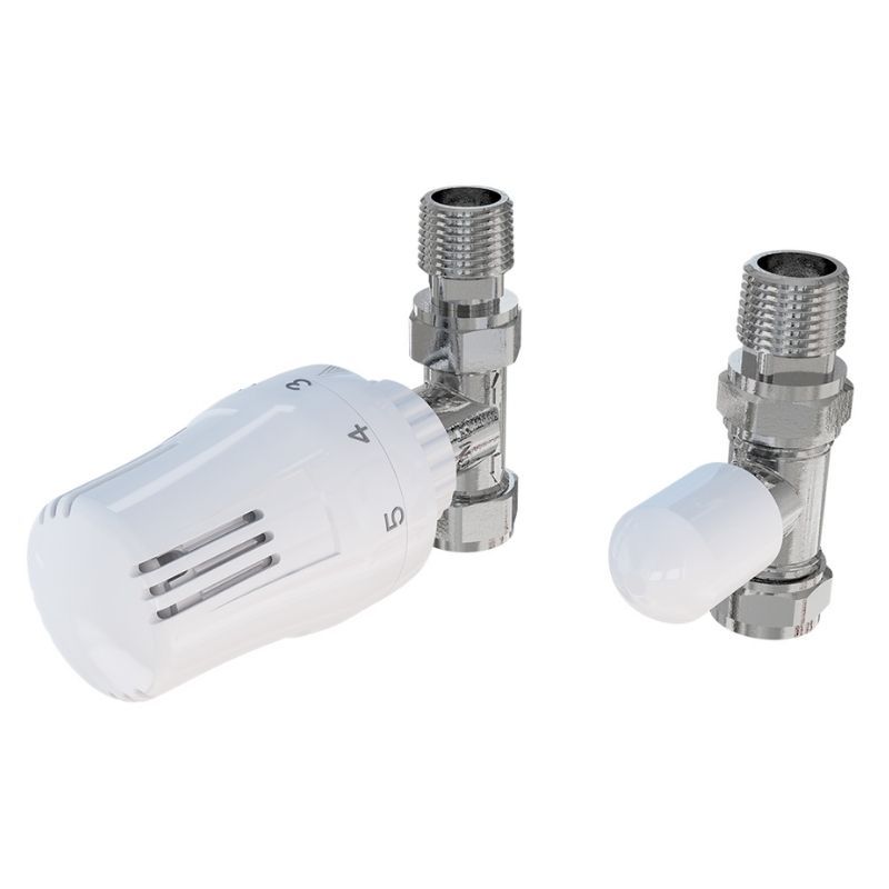 Eastbrook Straight Thermostatic Radiator Valves and Lockshield 15mm - Chrome / White - 41.3038 - TAP 'N' SHOWER