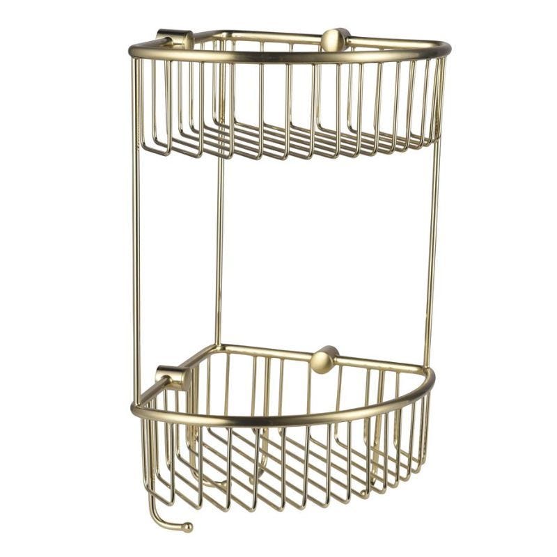 Eastbrook Wall Mounted 2 Tier Corner Basket 345mm - Brushed Brass - 52.231 - TAP 'N' SHOWER