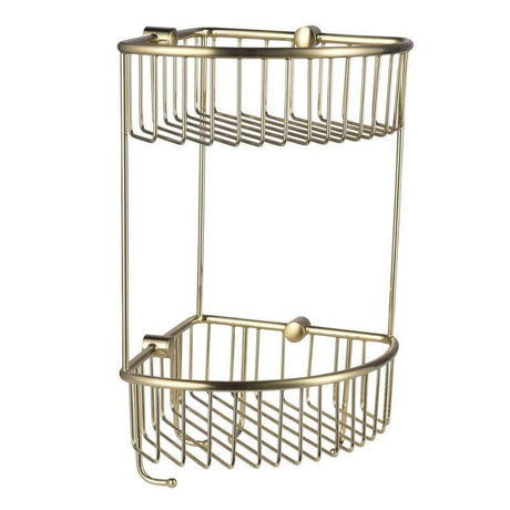 Eastbrook Wall Mounted 2 Tier Corner Basket 345mm - Brushed Brass - 52.231 - TAP 'N' SHOWER