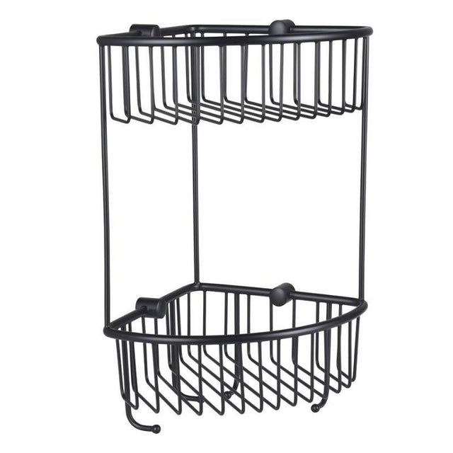 Eastbrook Wall Mounted 2 Tier Corner Basket 345mm - Matt Black - 52.241 - TAP 'N' SHOWER