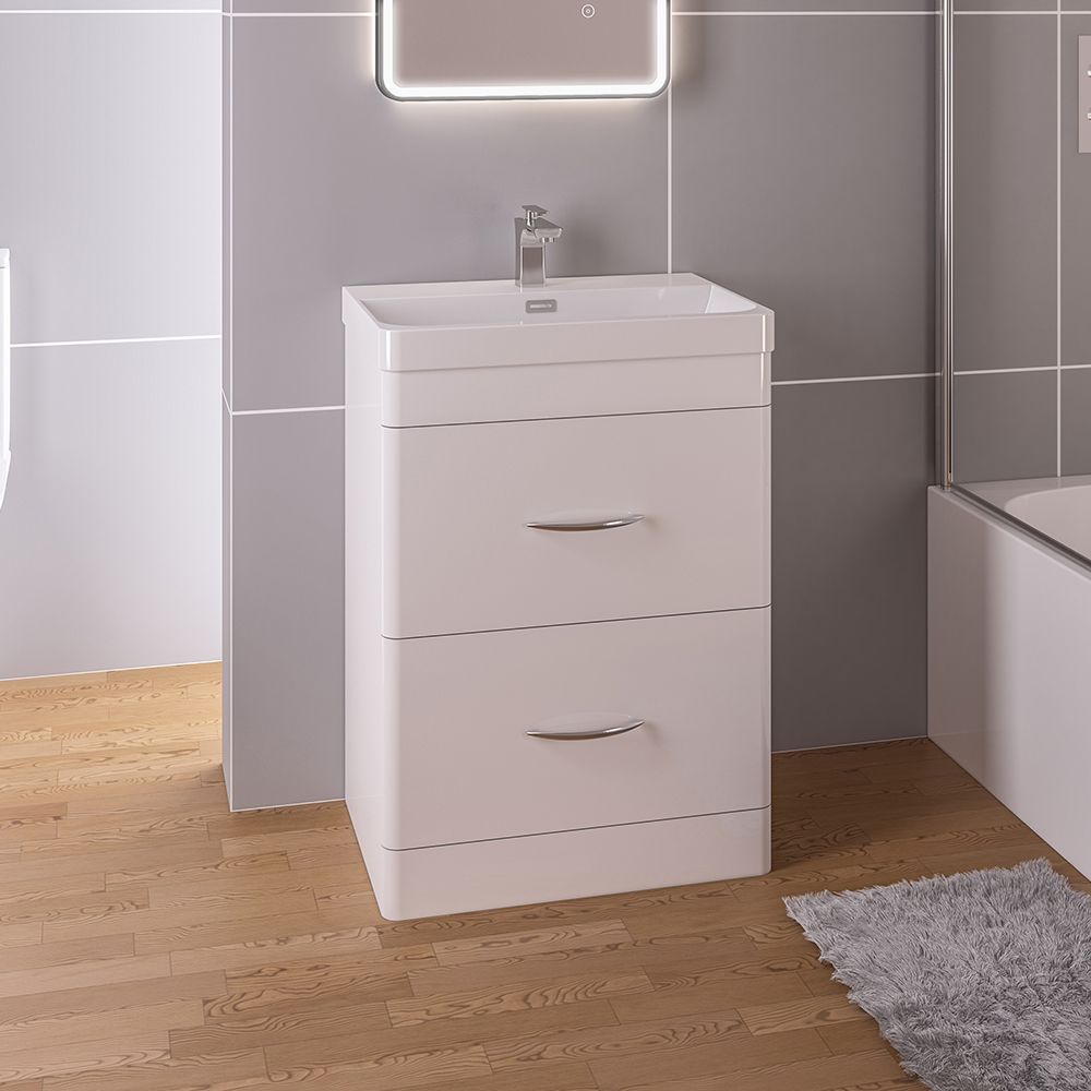 Eastbrook Cavone Drawer Basin Unit 600mm - High Gloss White - 36.0049 - TAP 'N' SHOWER