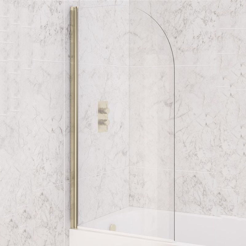 Eastbrook Curved 6mm Hinged Bath Screen 1400mm x 800mm - Brushed Brass - 49.0111 - TAP 'N' SHOWER