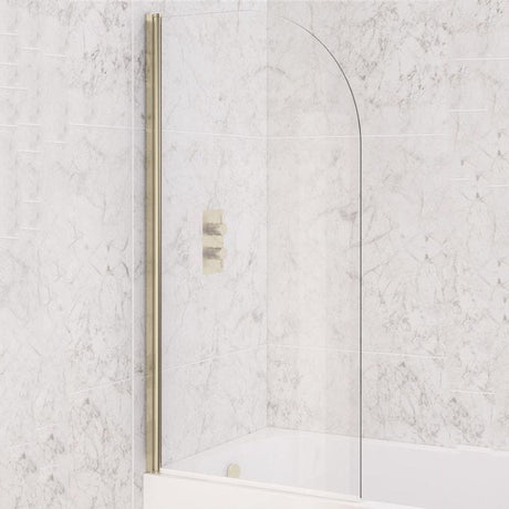 Eastbrook Curved 6mm Hinged Bath Screen 1400mm x 800mm - Brushed Brass - 49.0111 - TAP 'N' SHOWER