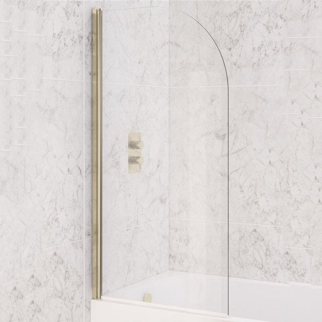 Eastbrook Curved 6mm Hinged Bath Screen 1400mm x 800mm - Brushed Brass - 49.0111 - TAP 'N' SHOWER