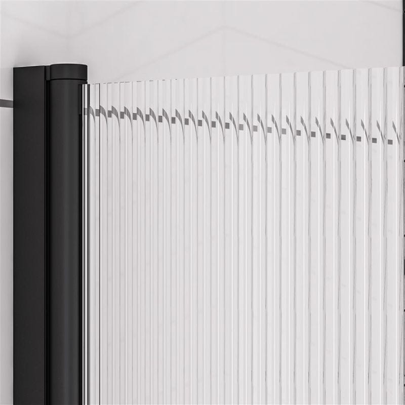 Eastbrook Fluted Left Hand Glass 6mm Straight Hinged Bath Screen 1400mm x 800mm - Matt Black - 49.5102 - TAP 'N' SHOWER
