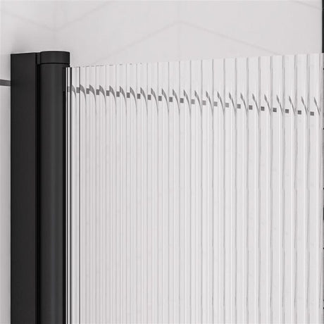 Eastbrook Fluted Left Hand Glass 6mm Straight Hinged Bath Screen 1400mm x 800mm - Matt Black - 49.5102 - TAP 'N' SHOWER