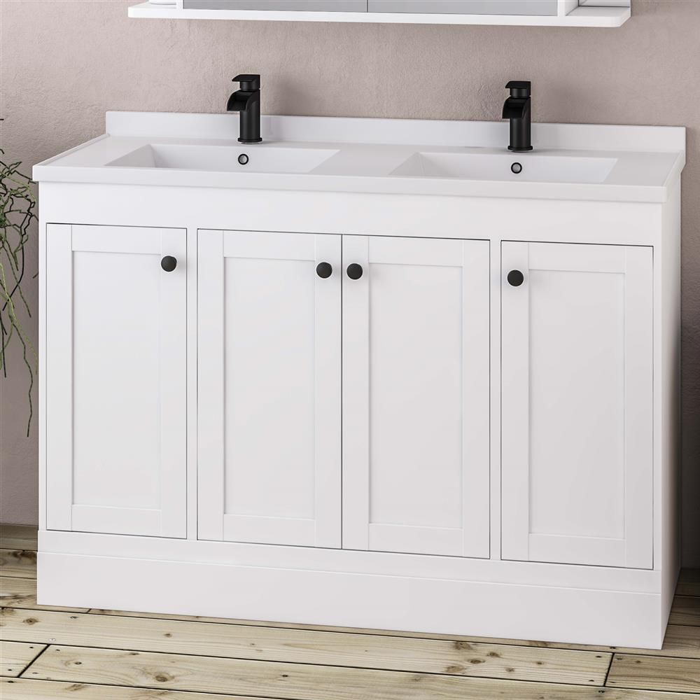 Eastbrook Hardwick Double Bowl Freestanding 4 Door Vanity Unit 1200mm - Matt White - 36.2051 - TAP 'N' SHOWER