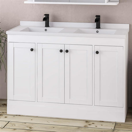 Eastbrook Hardwick Double Bowl Freestanding 4 Door Vanity Unit 1200mm - Matt White - 36.2051 - TAP 'N' SHOWER