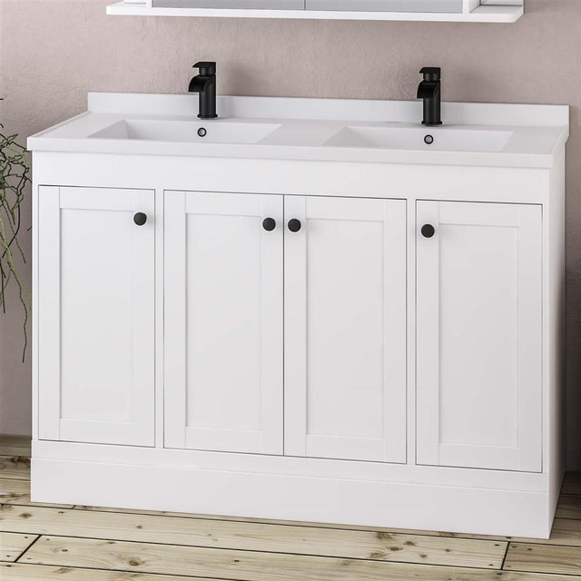Eastbrook Hardwick Double Bowl Freestanding 4 Door Vanity Unit 1200mm - Matt White - 36.2051 - TAP 'N' SHOWER