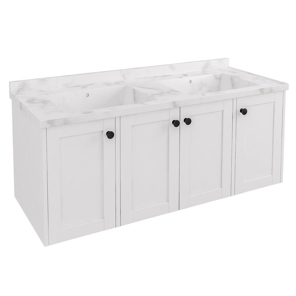 Eastbrook Hardwick Double Bowl Wall Hung 4 Door Vanity Unit 1200mm - Matt White - 36.2064 - TAP 'N' SHOWER