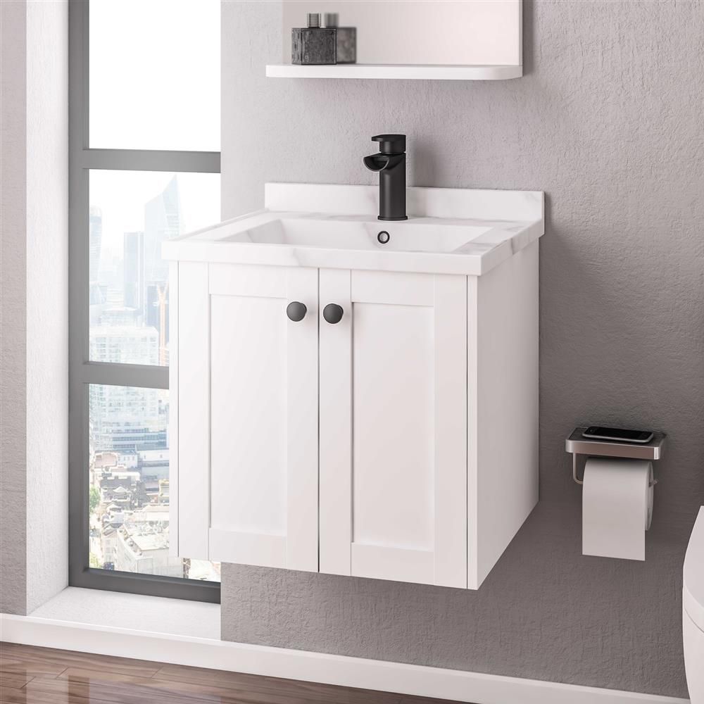 Eastbrook Hardwick Straight Wall Hung 2 Door Vanity Unit 500mm - Matt White - 36.2055 - TAP 'N' SHOWER