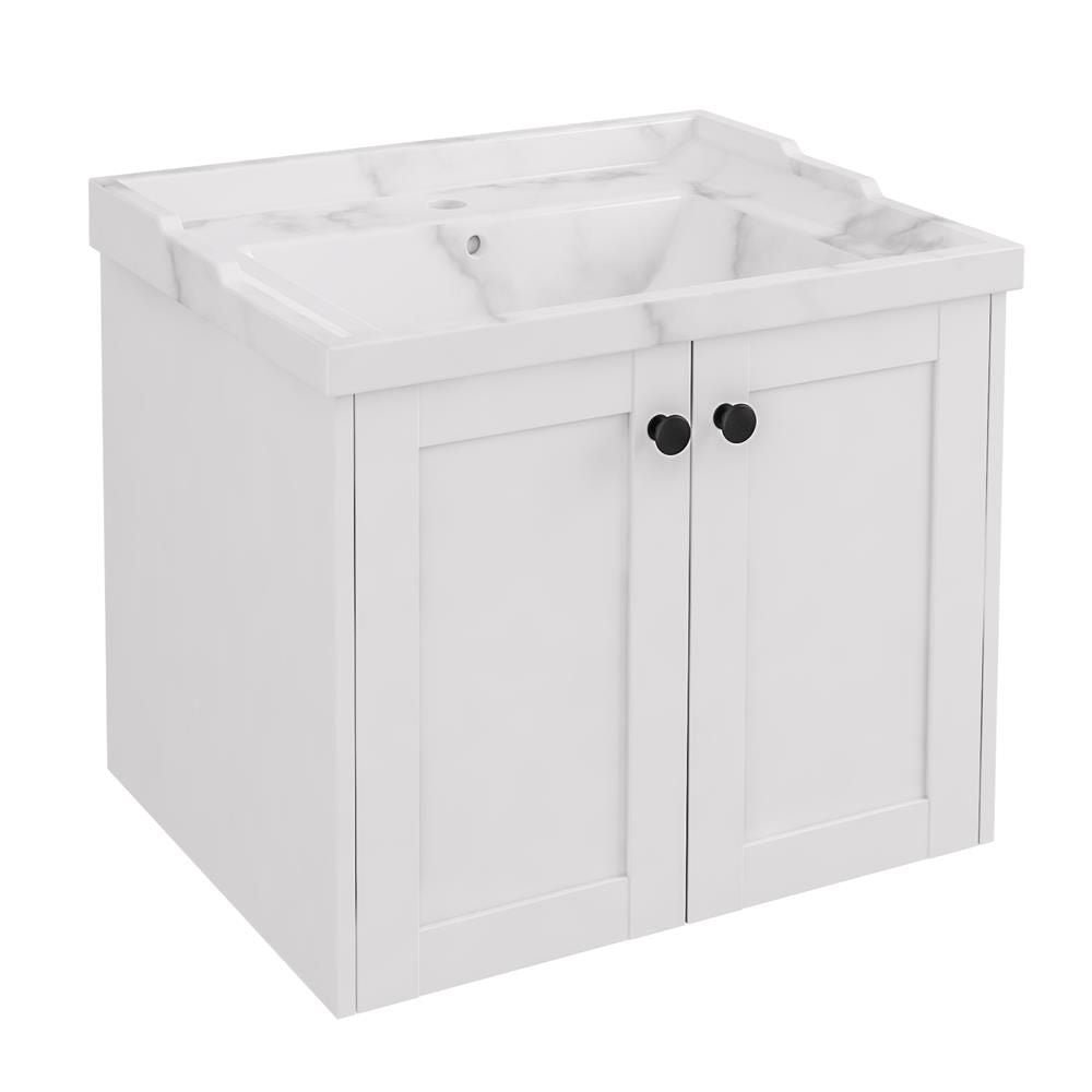 Eastbrook Hardwick Straight Wall Hung 2 Door Vanity Unit 600mm - Matt White - 36.2057 - TAP 'N' SHOWER