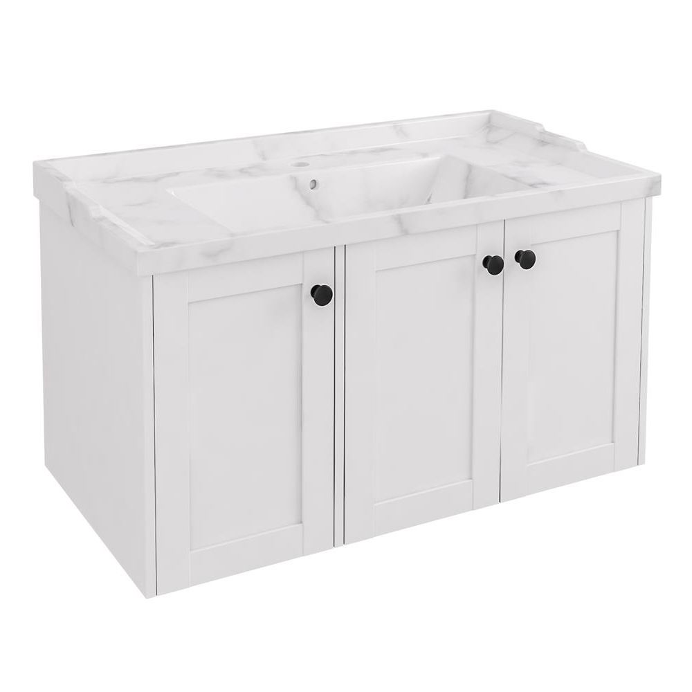 Eastbrook Hardwick Straight Wall Hung 3 Door Vanity Unit 900mm - Matt White - 36.2059 - TAP 'N' SHOWER
