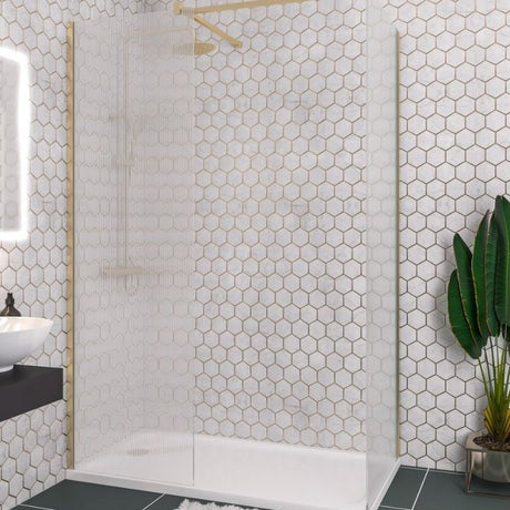 Eastbrook Vantage 2000 Fluted Walk - In Wetroom Shower Screen 1400mm - Brushed Brass - 49.2034 - TAP 'N' SHOWER