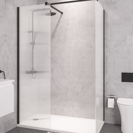Eastbrook Vantage 2000 Fluted Walk - In Wetroom Shower Screen 1600mm - Matt Black - 49.2036 - TAP 'N' SHOWER