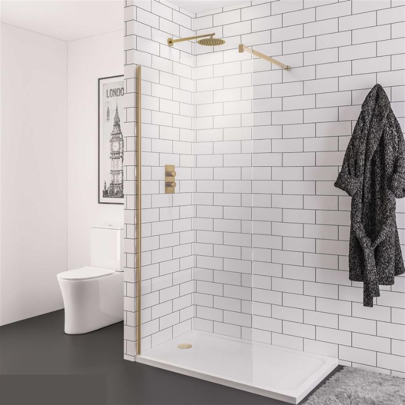 Eastbrook Vantage 2000 Walk - In Wetroom Shower Screen 300mm - Brushed Brass - 49.1111 - TAP 'N' SHOWER