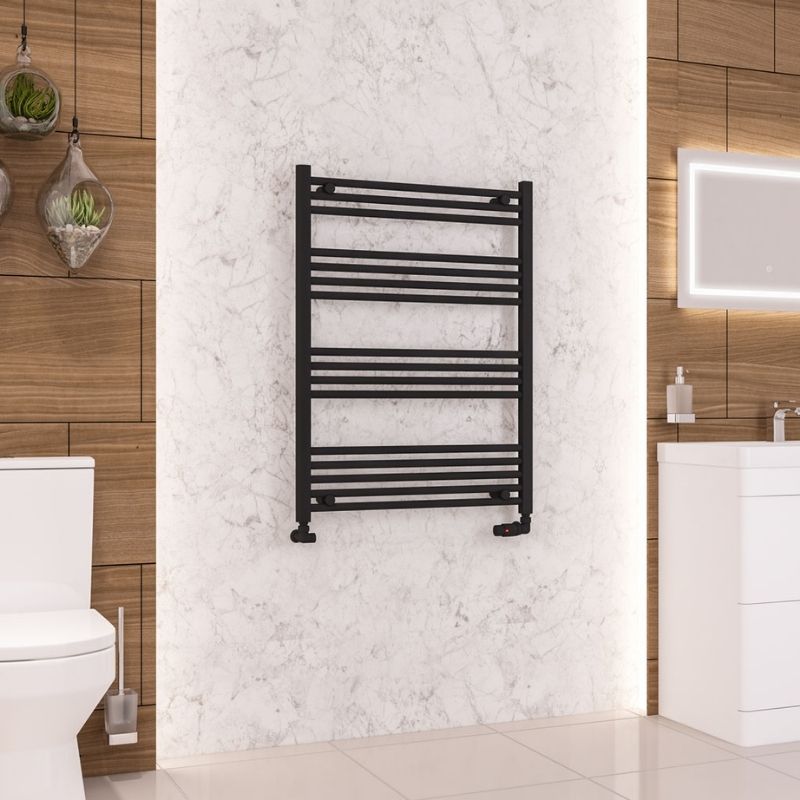 Eastbrook Wendover Straight Ladder Radiator 1000mm x 750mm - Matt Black - 41.0677 - TAP 'N' SHOWER