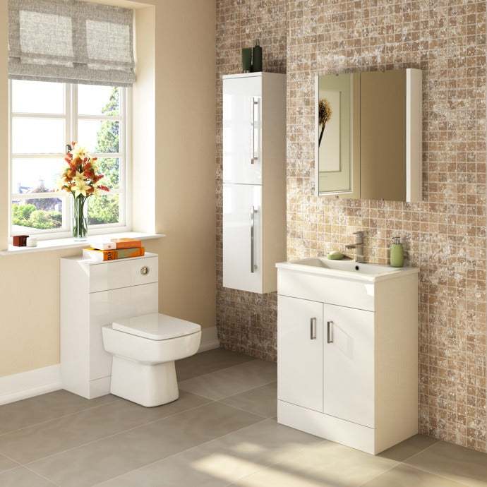 Nuie 2-Door Eden Floor Standing Vanity Unit and Basin-2 Gloss White -