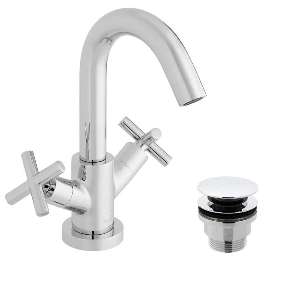 Vado Elements chrome basin mixer tap deck mounted with universal waste and honeycomb flow regulator