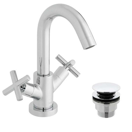 Vado Elements chrome basin mixer tap deck mounted with universal waste and honeycomb flow regulator