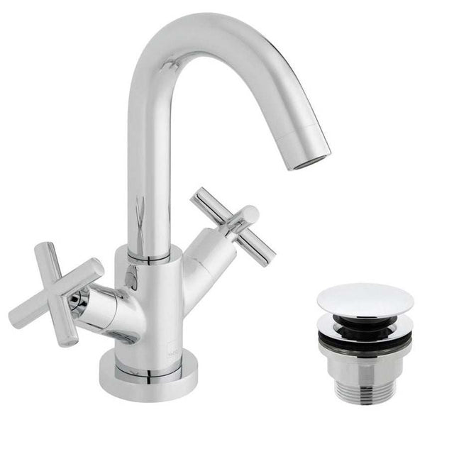 Vado Elements chrome basin mixer tap deck mounted with universal waste and honeycomb flow regulator