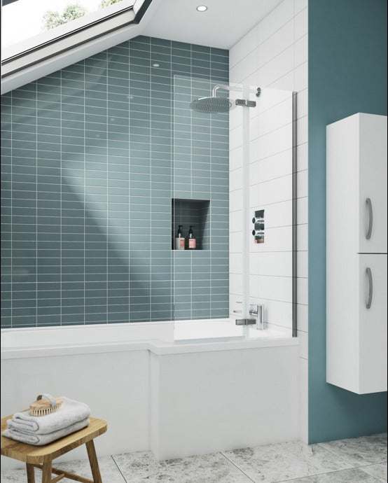 Nuie Ella Screens Satin Chrome Contemporary Straight Hinged Bath Scree