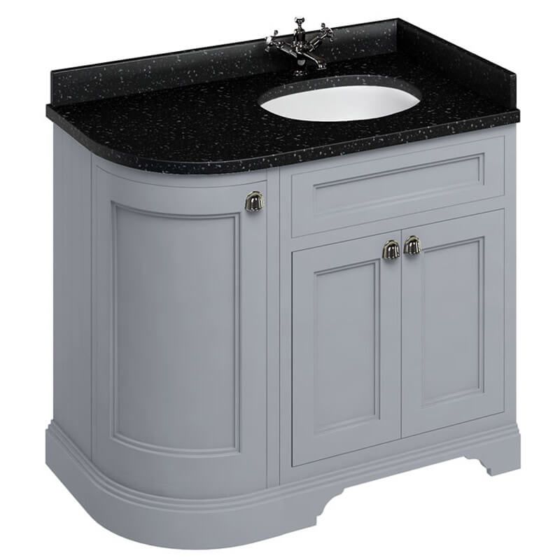 Burlington Grey Freestanding Right Hand Curved 3 Door Vanity Unit ONLY 1000mm - FC3G - TAP 'N' SHOWER