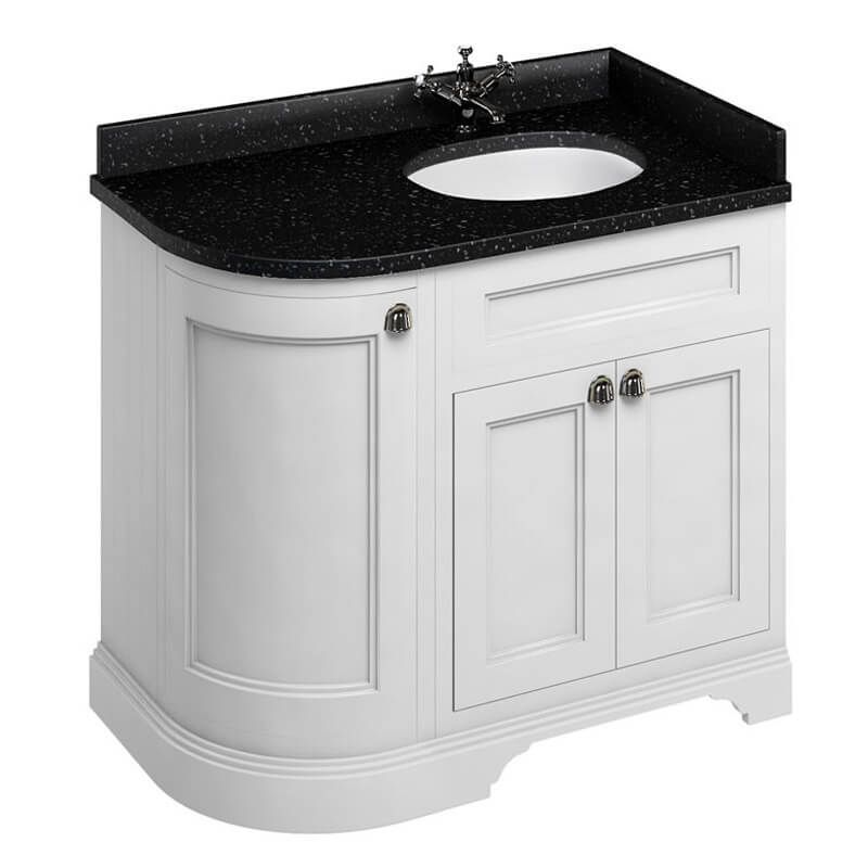 Burlington Matt White Freestanding Right Hand Curved 3 Door Vanity Unit ONLY 1000mm - FC3W - TAP 'N' SHOWER