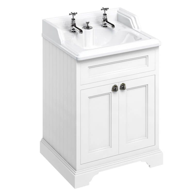 Burlington Matt White Freestanding 2 Door Vanity Unit ONLY 650mm - FF8W - TAP 'N' SHOWER