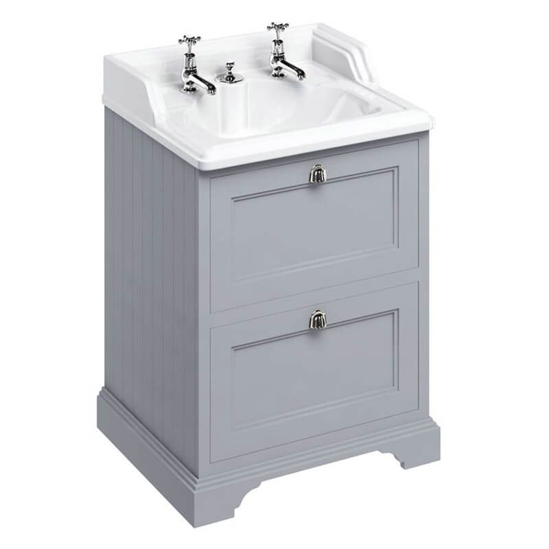 Burlington Grey Freestanding 2 Drawer Vanity Unit ONLY 650mm - FF9G - TAP 'N' SHOWER